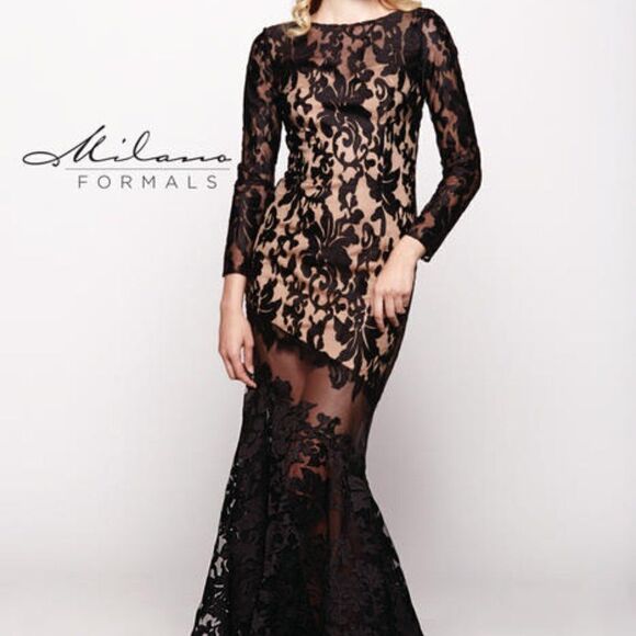 Milano Dresses & Skirts - MILANO Black Lace Full Length Cocktail Formal Dress 8 #E1883